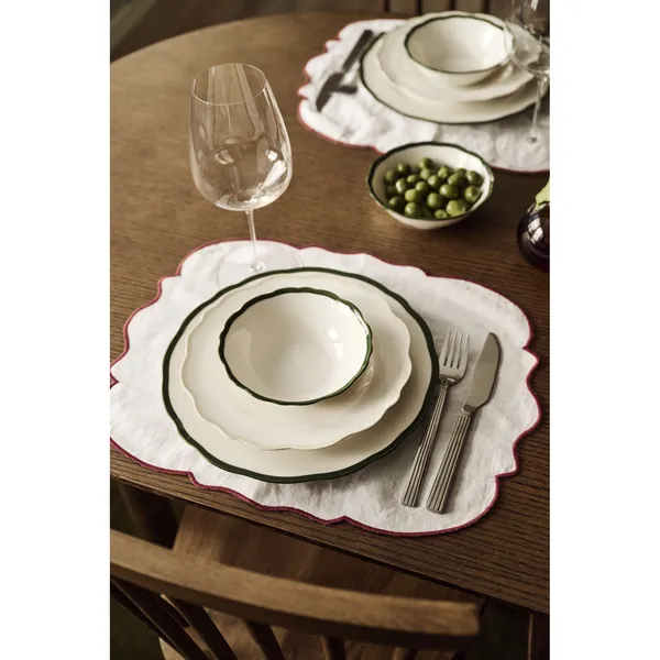 Fleur Dessertteller 21 cm Set mit 4 Weiß/Dunkelgrün