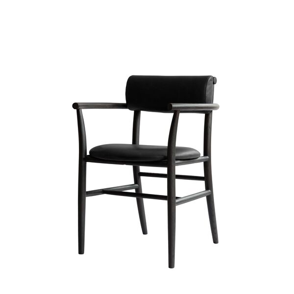 Sedia da Pranzo Nama con Braccioli in Pelle Nera Anilina/caffè