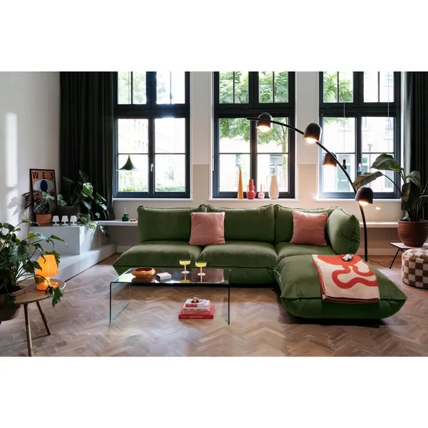 Sumo Ecksofa Aus Recyceltem Samt, Dunkelgrün