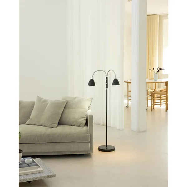 Gulvlampe med 2 Armer, Sort Krom