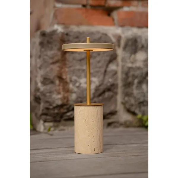 Asteria Move Tragbare Lampe Mini Clay Travertin/ Messing