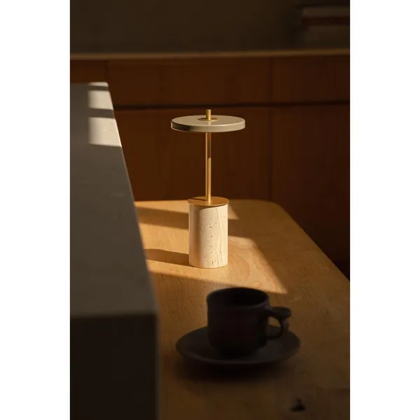 Asteria Move Tragbare Lampe Mini Clay Travertin/ Messing