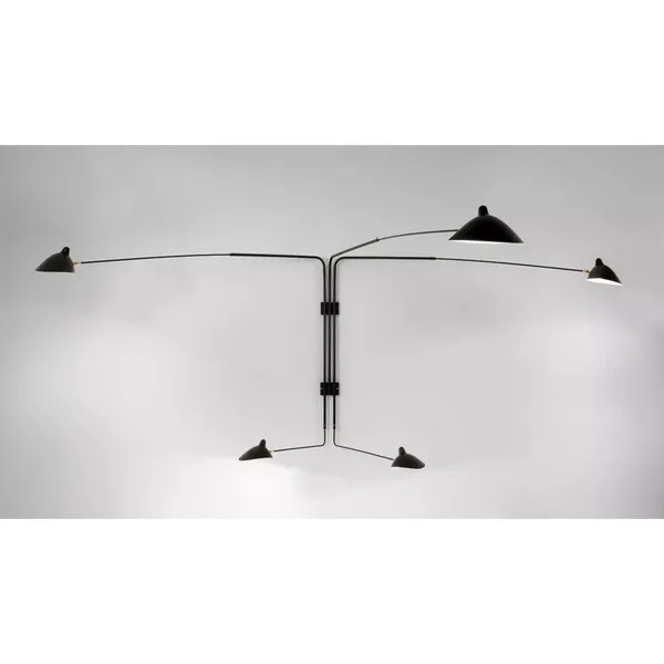 5 Rotating Straight Arms Wall Lamp Black
