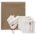 La Tavola & Oliva Set Textil 4 Servilletas + 1 Mantel Marrón/Burdeos