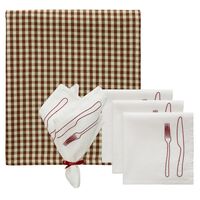 La Tavola & Oliva Set Textil 4 Servilletas + 1 Mantel Marrón/Burdeos