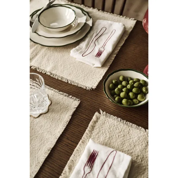 La Tavola & Oliva Set Textil 4 Servilletas + 1 Mantel Marrón/Burdeos