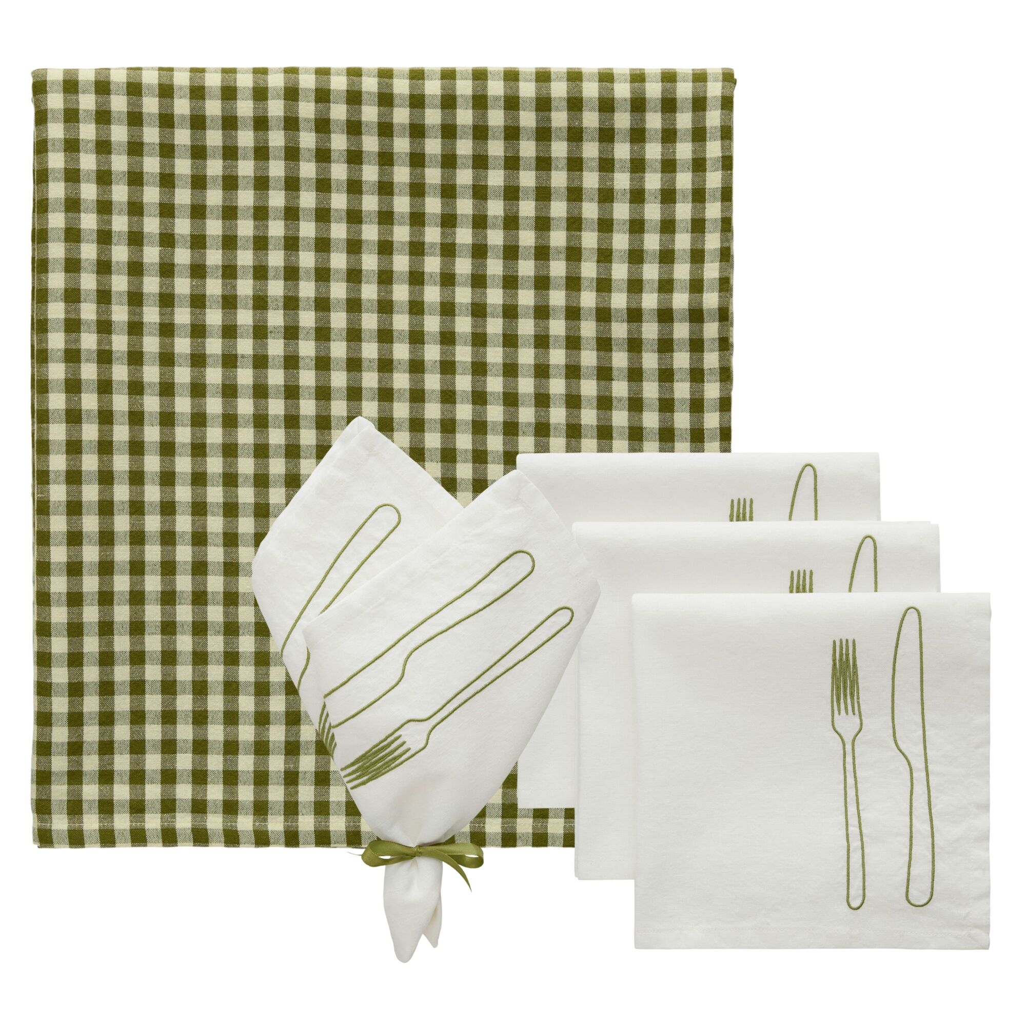La Tavola & Oliva Set Textile 4 Serviettes + 1 Nappe Olive/Vert