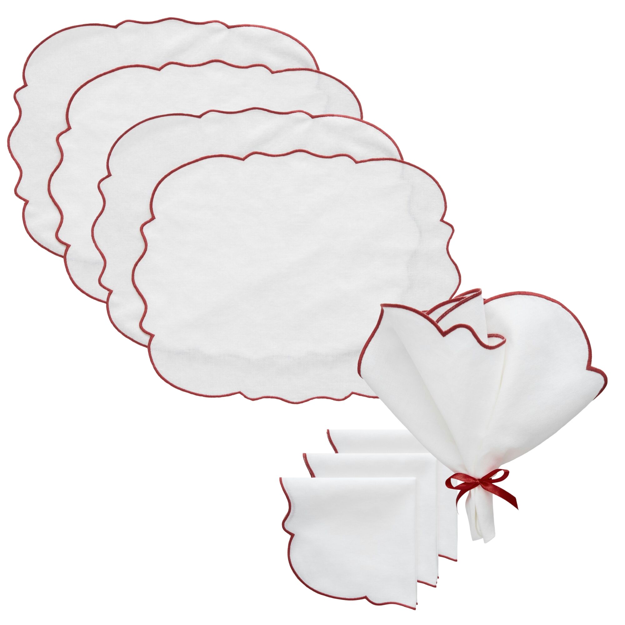 Gia Set Textile 4 Sets de Table + 4 Serviettes Blanc/Burgundy