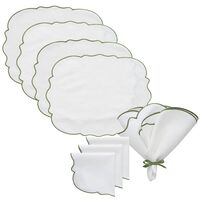 Gia Textilset 4 Platzsets + 4 Servietten Weiß/Grün
