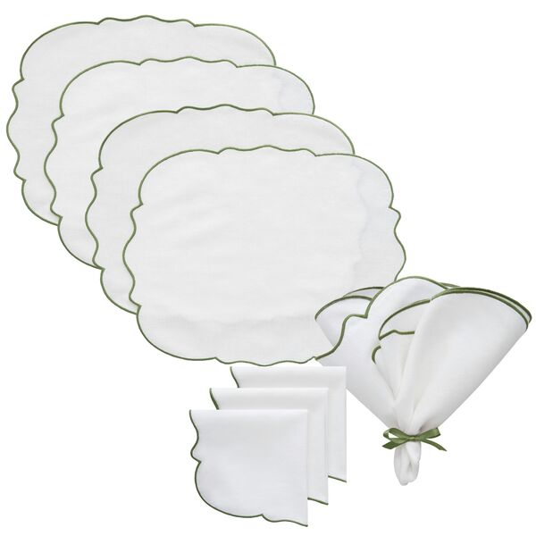 Gia Set Tessile 4 Jogos Americanos + 4 Guardanapos Branco/Verde