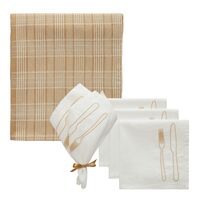 La Tavola & Rita Set Textile 4 Serviettes + 1 Nappe Blanc/Beige/Latte