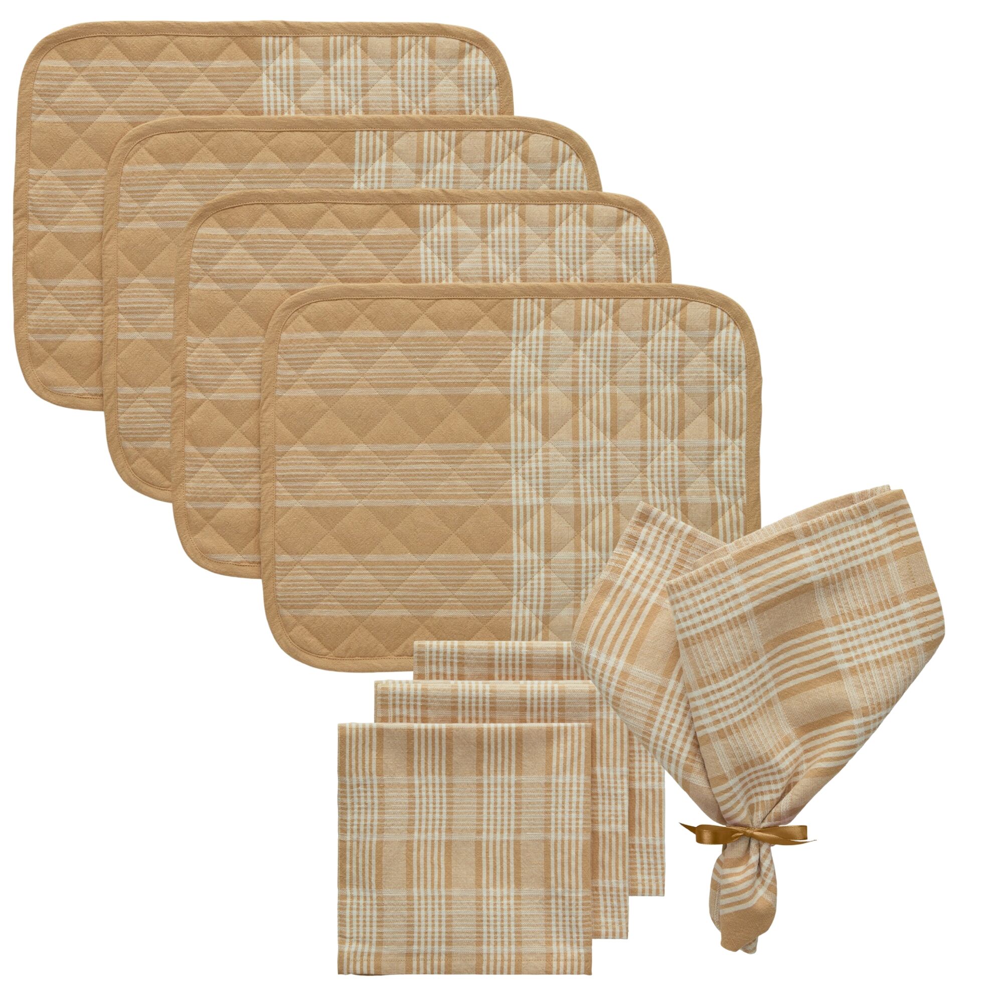 Rita Set Textile 4 Sets de Table + 4 Serviettes Blanc/Beige