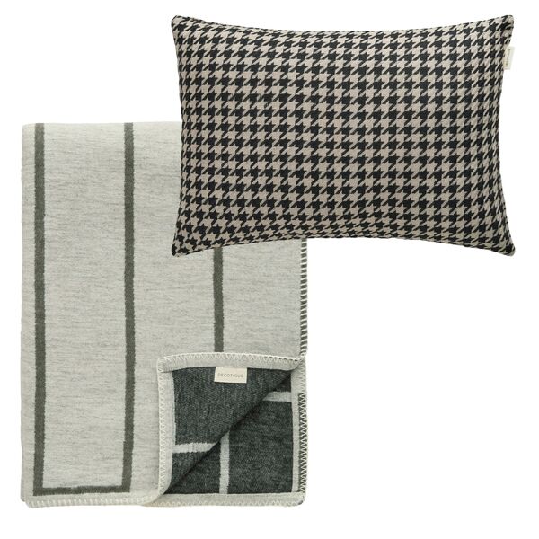 Noomi & Carmen Textile Set 1 Cushion + 1 Throw Black/Green/Natural
