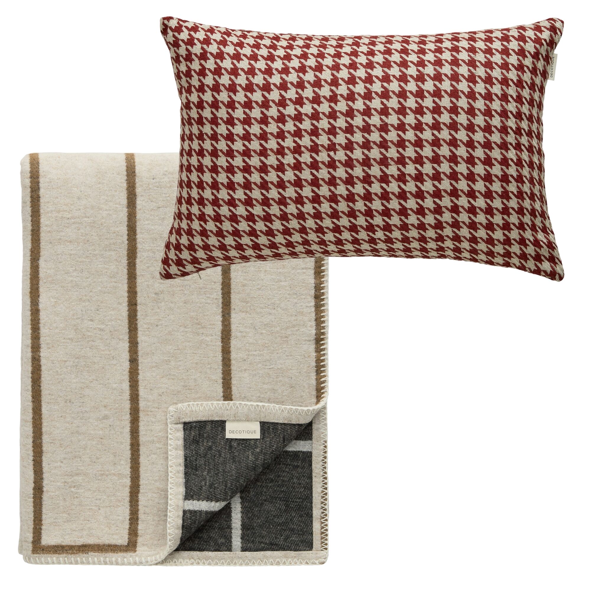 Noomi & Carmen Set Textile 1 Coussin + 1 Plaid Rouge/Naturel/Chameau