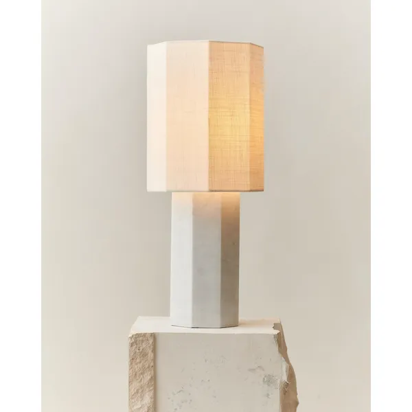 Eight Over Eight Table Lamp Large White Marble/Jute White