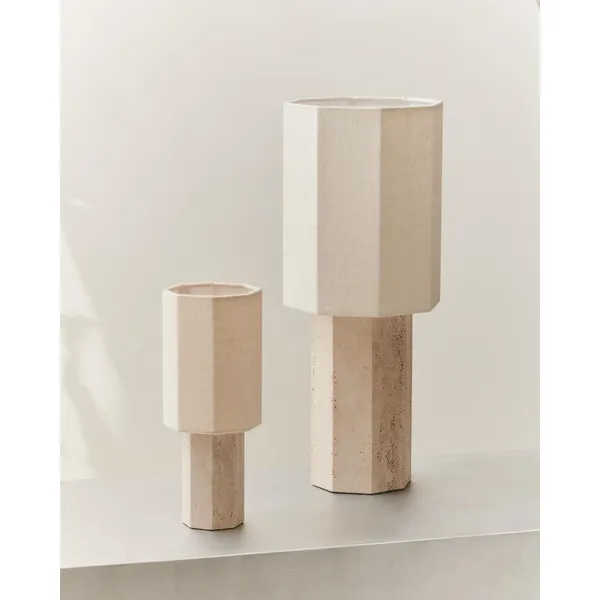 Eight Over Eight Table Lamp Small Gray Marble/Jute White