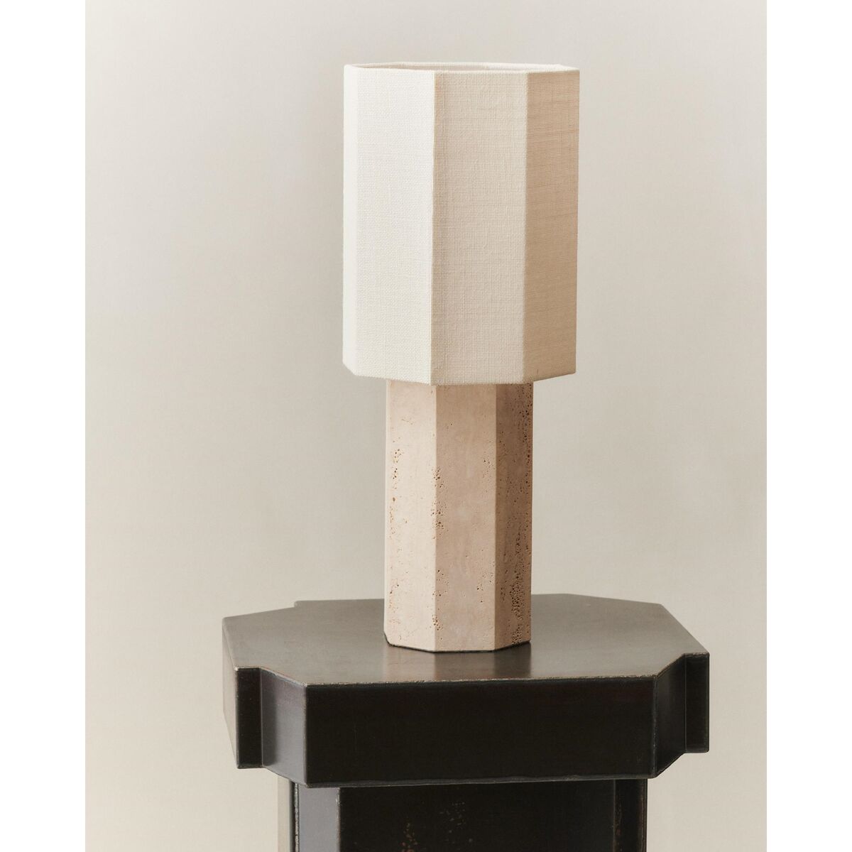 Eight Over Eight Table Lamp Small Travertine/Jute White
