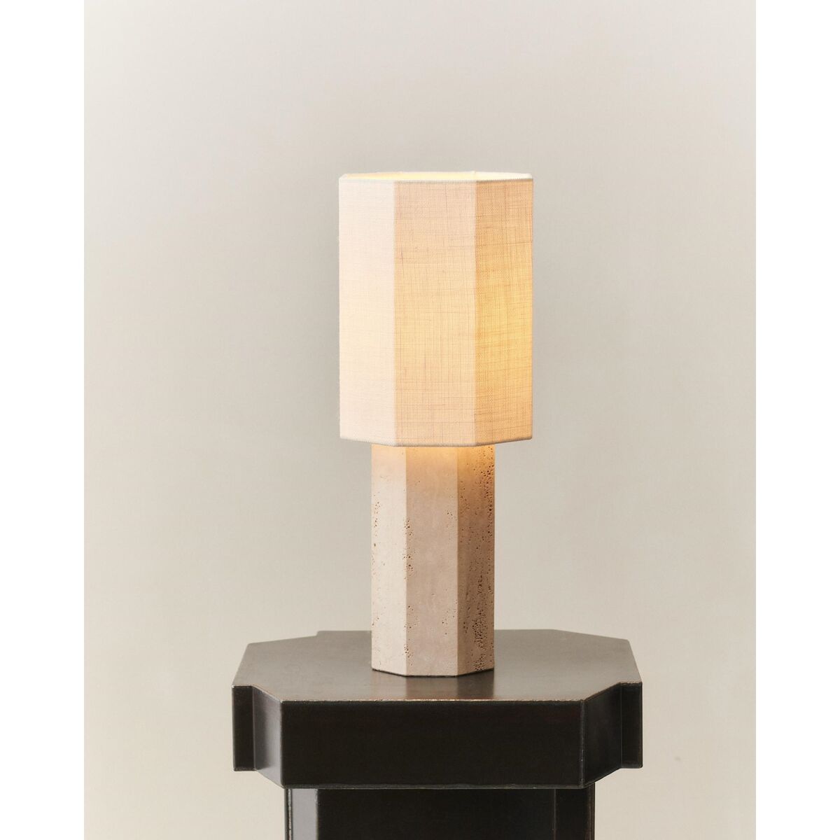 Eight Over Eight Table Lamp Small Travertine/Jute White