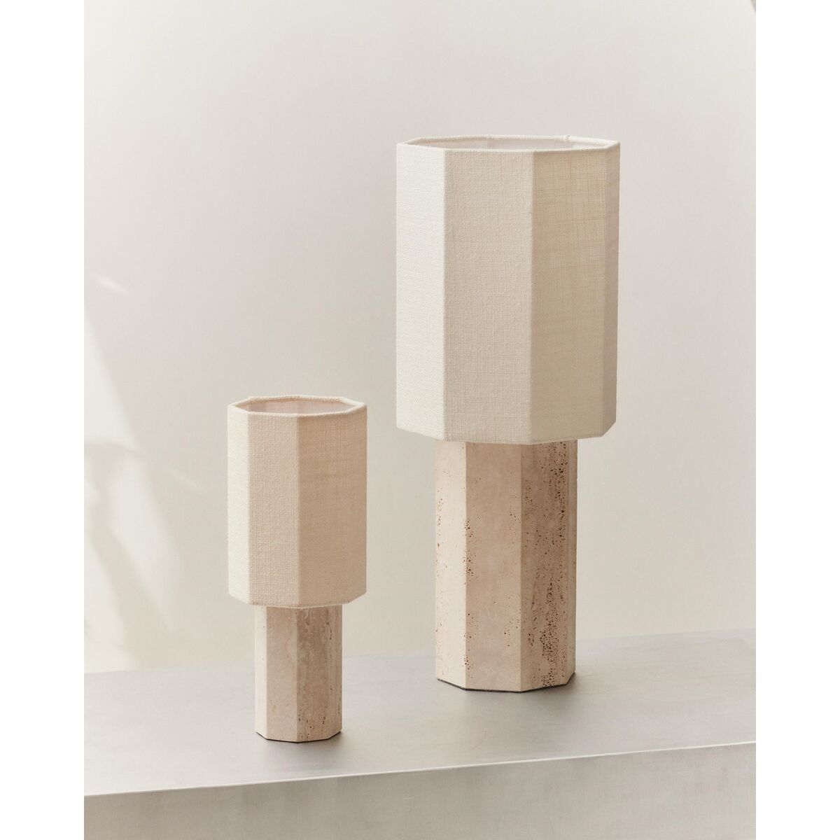 Eight Over Eight Table Lamp Small Travertine/Jute White