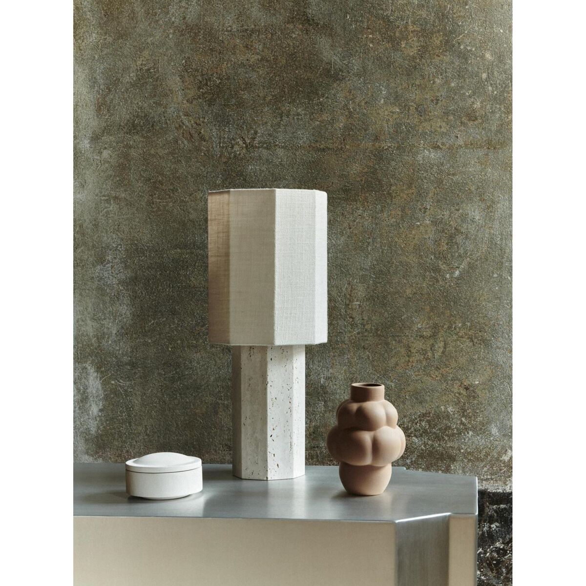 Eight Over Eight Table Lamp Small Travertine/Jute White