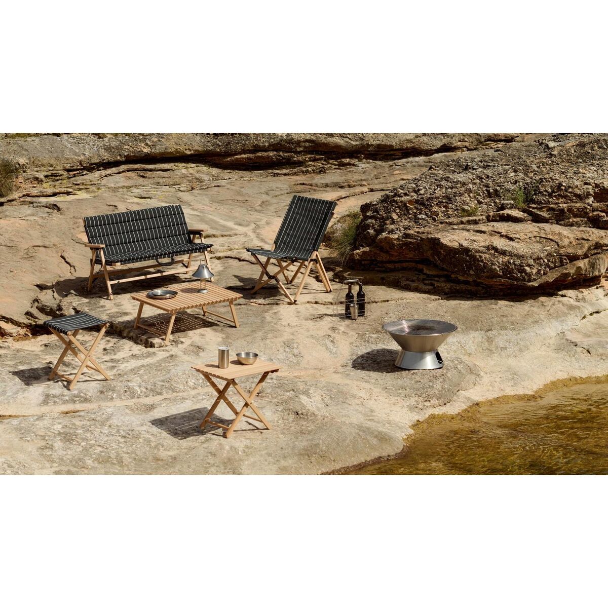 Outdoor Markt-Klappstuhl Schwarz/ Beige