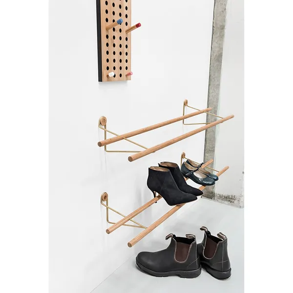 Shoe Rack Shoe Shelf Small Oak/ Brass
