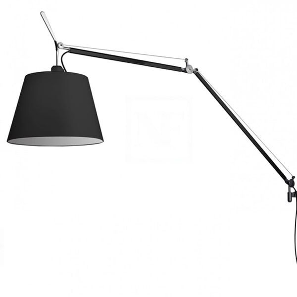 Tolomeo Mega V&auml;gglampa Svart/ Svart Lampsk&auml;rm 42cm med Dimmer