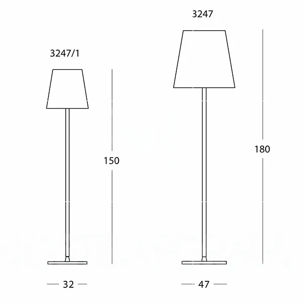 3247 Vloerlamp Medium Satijn/ Geborsteld Nikkel/ Wit