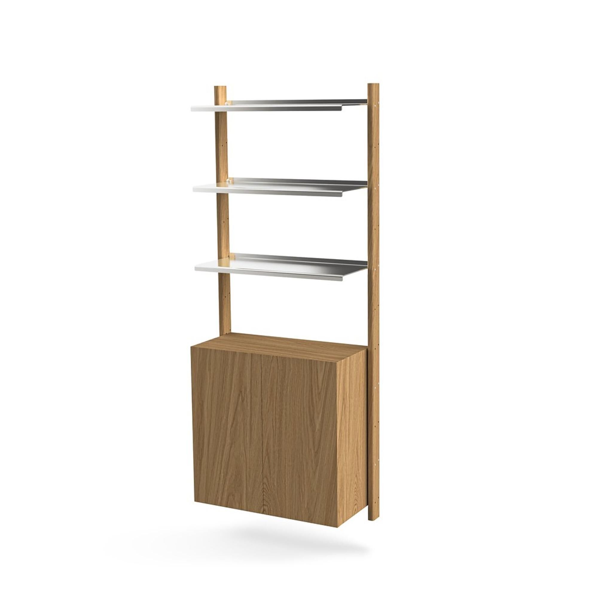 MOD Model 5 Reolsystem 2x1925 Skinne + 3 Hylder + Kabinet Eg/Aluminium