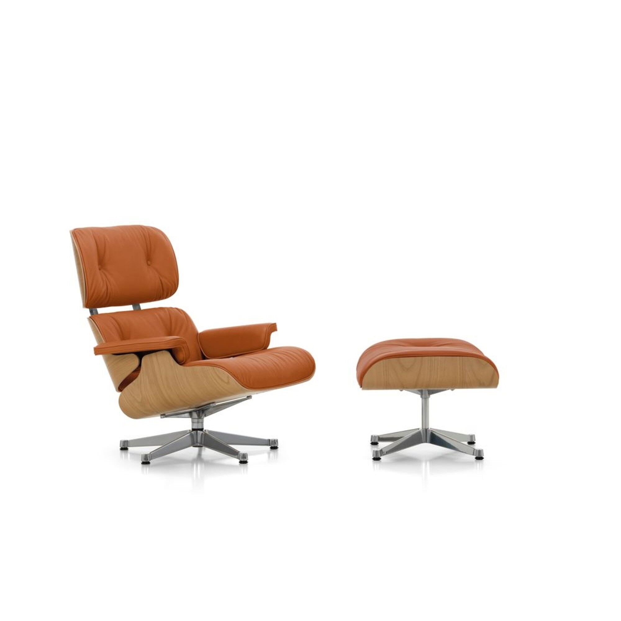 Eames Lnestol Med Ottoman Calma Cognac/Aluminium/Kastanje