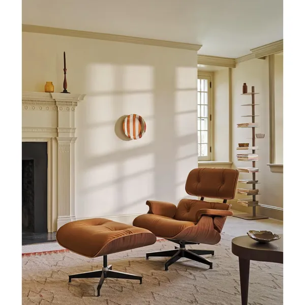 Eames Armchair With Ottoman Cherry/66 Nero/Aluminium