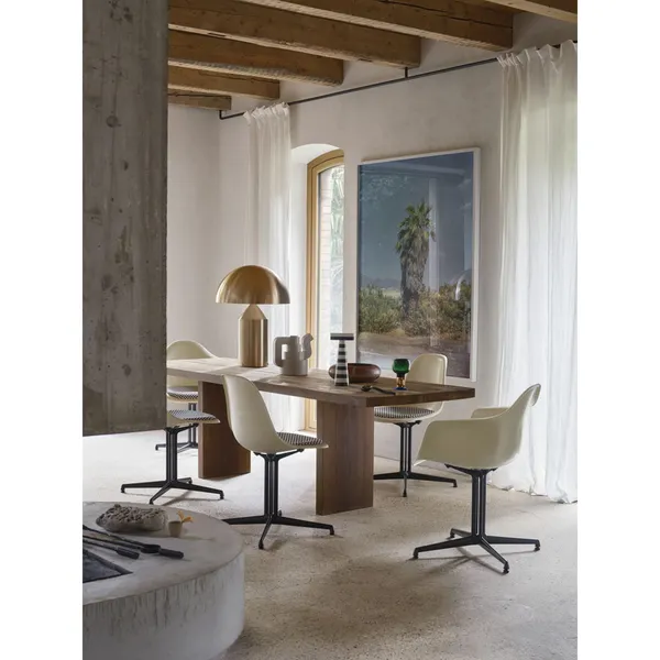 Eames Fiberglass DSL Spisebordsstol Med Siddepude Parchment/Checker/Smooth Basic Dark