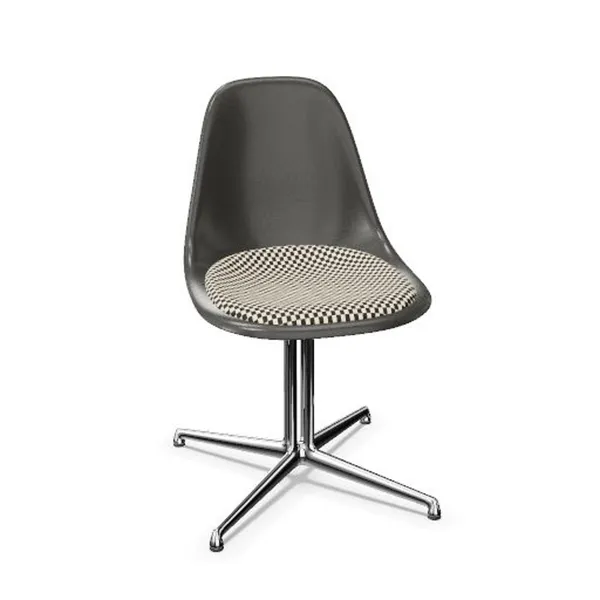 Eames Fiberglass DSL Dining Chair With Seat Cushion Elephant Hide Grey/Checker/ Chrome