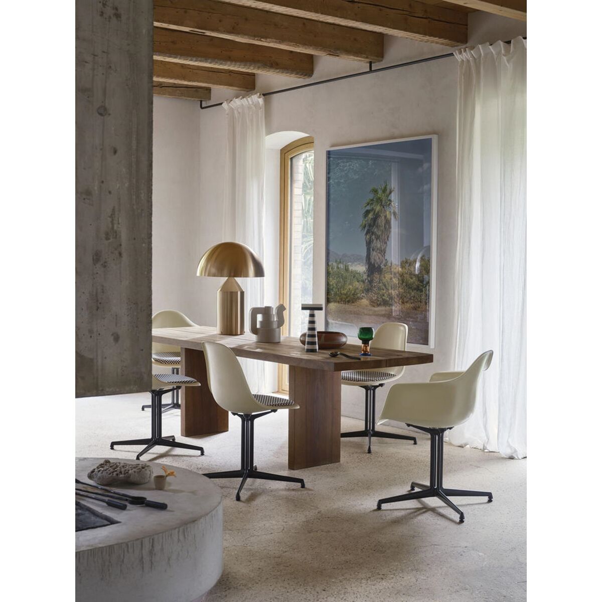 Eames Fiberglass DAL Dining Chair With Seat Cushion Elephant Hide Grey/Checker/Smooth Basic Dark