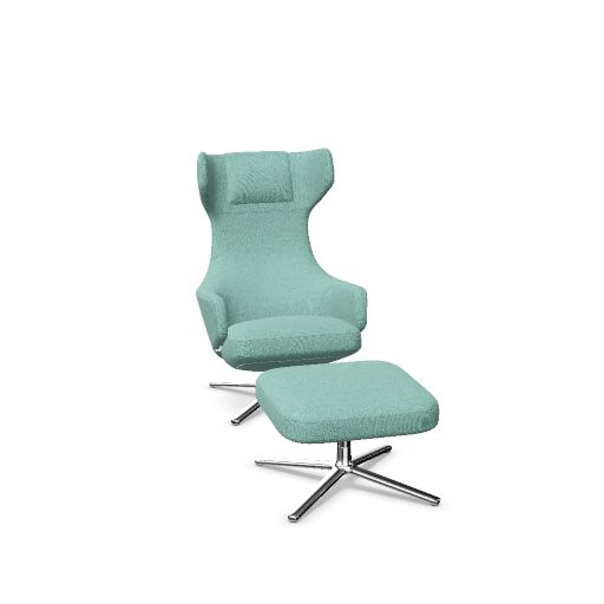 Grand Repos Lnestol Med Ottoman Dumet Pale Blue/Emerald/Krom