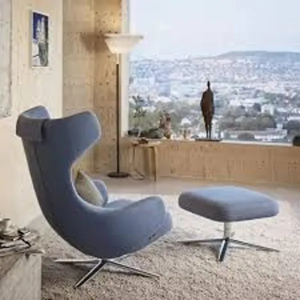Grand Repos Armchair With Ottoman Cosy 2 Pebble Grey/ Chrome