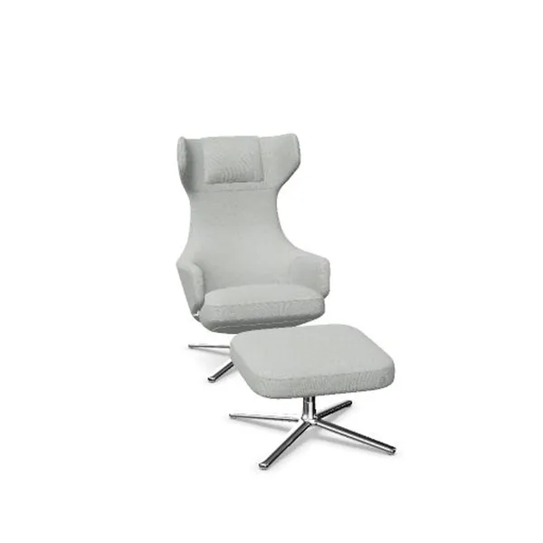 Grand Repos Armchair With Ottoman Dumet Pebble Melange/ Chrome