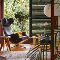 Grand Repos Armchair With Ottoman Dumet Pebble Melange/ Chrome