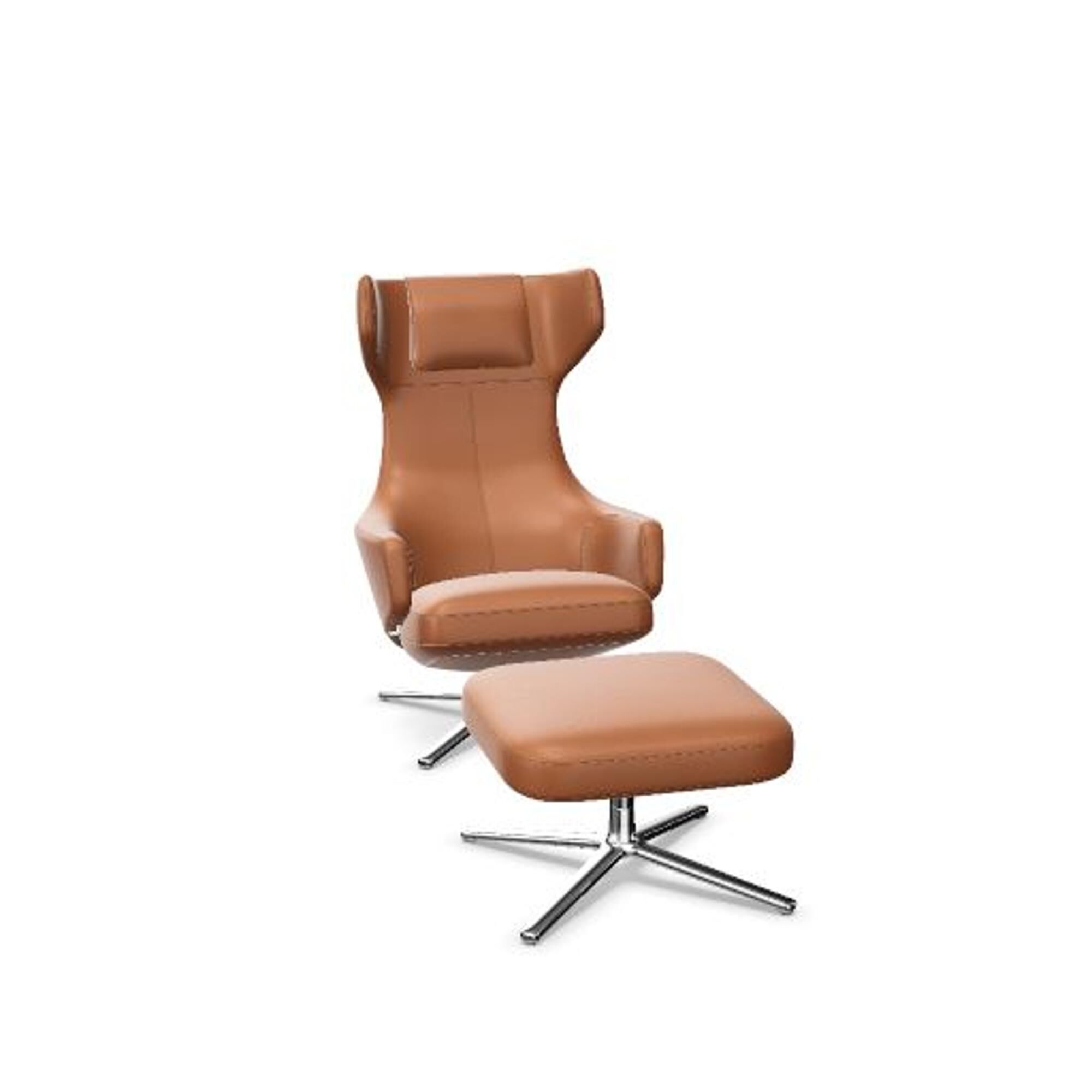 Grand Repos Lnestol Med Ottoman Cognac/Krom