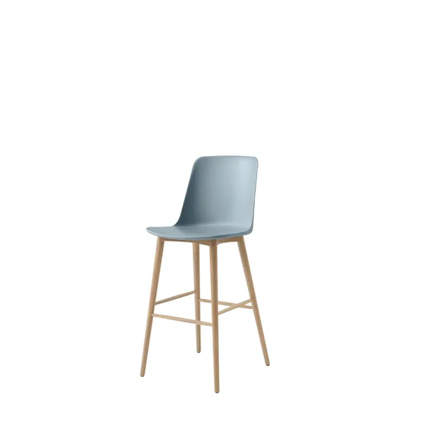 Rely HW133 Bar Stool High Back Lacquered Oak/ Light Blue