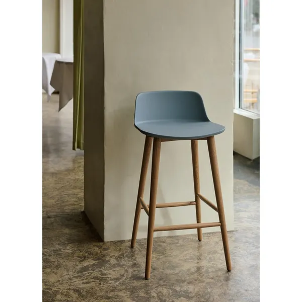 Rely HW118 Bar Stool Low Back Lacquered Oak/ Light Blue