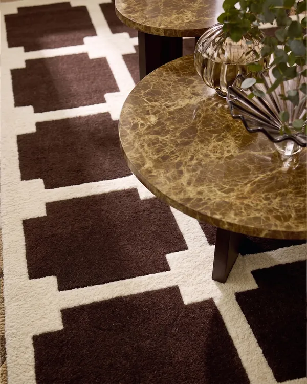 Block Rug 250x350 cm Brown/White