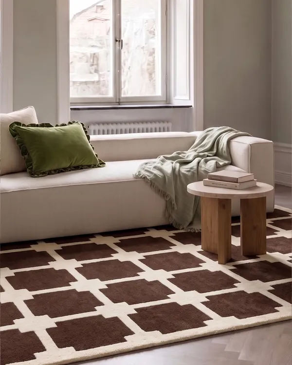 Block Rug 250x350 cm Brown/White