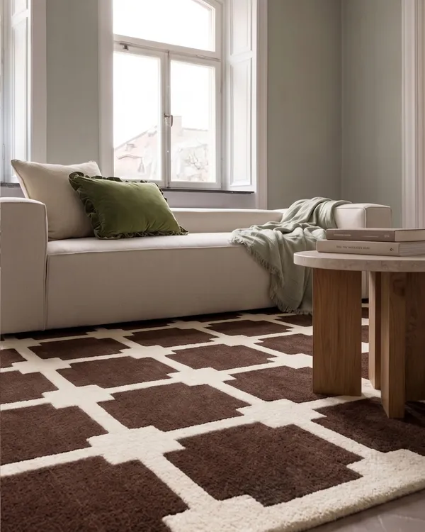Block Rug 250x350 cm Brown/White