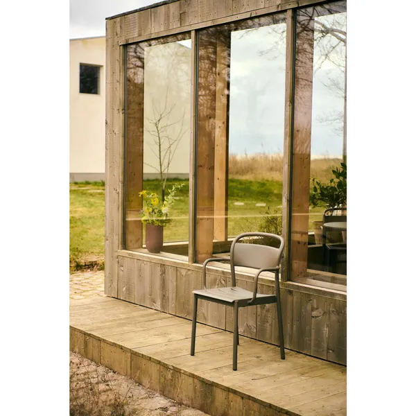 Linear Steel Dining Chair With Armrest Taupe