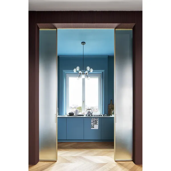 Nabila 552.19L Lysekrone Sort/Børstet Messing/Klar Glas