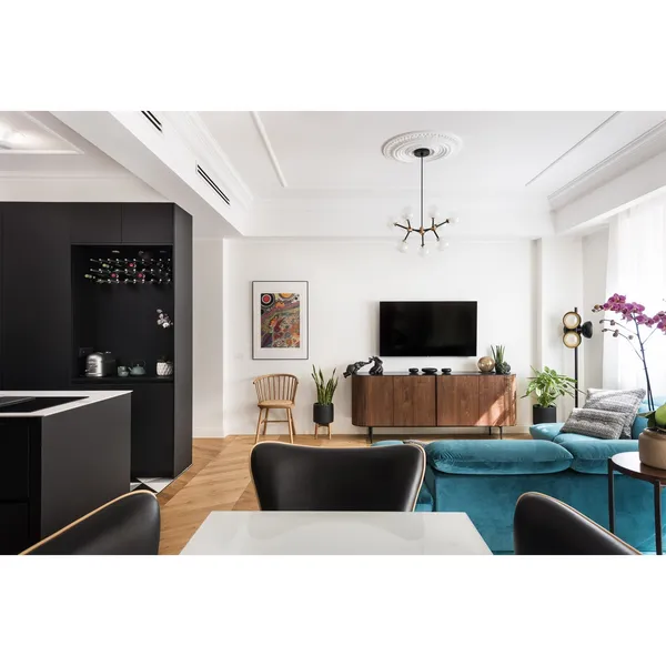 Nabila 552.19L Lysekrone Sort/Børstet Messing/Klar Glas