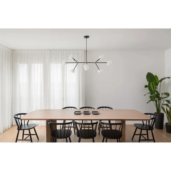 Nabila 552.10L Lysekrone Sort/Børstet Messing/Klar Glas