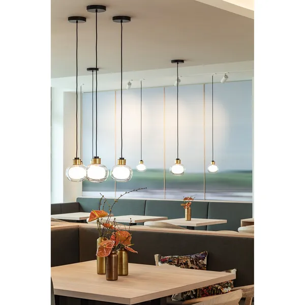 Nabila 552.22L Pendel Sort/Børstet Messing/Klar Glas