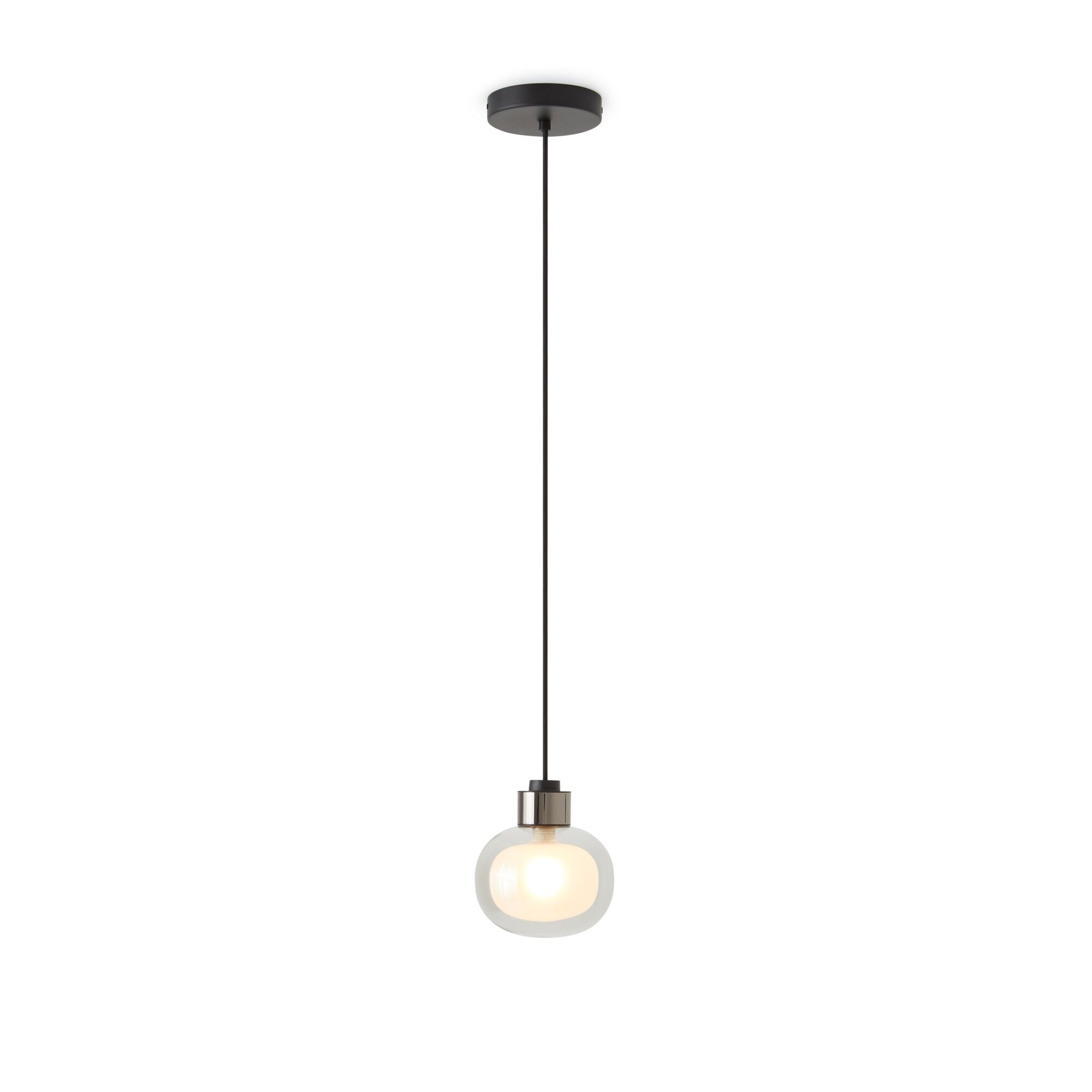 Nabila 552.22L Taklampa Svart/ Svart Krom/ R&ouml;kf&auml;rgat Glas